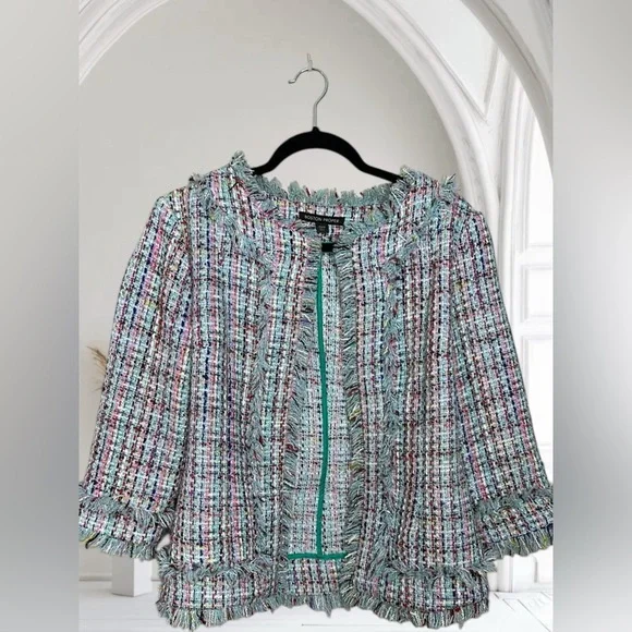 COPY - T6 Boston Proper Tweed Open Front Blazer Spring Colors Career size 6 - Picture 12 of 12
